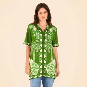 NWT FARM RIO Green Summer Sunrise toucan and palm tree Knit Shirt size XS